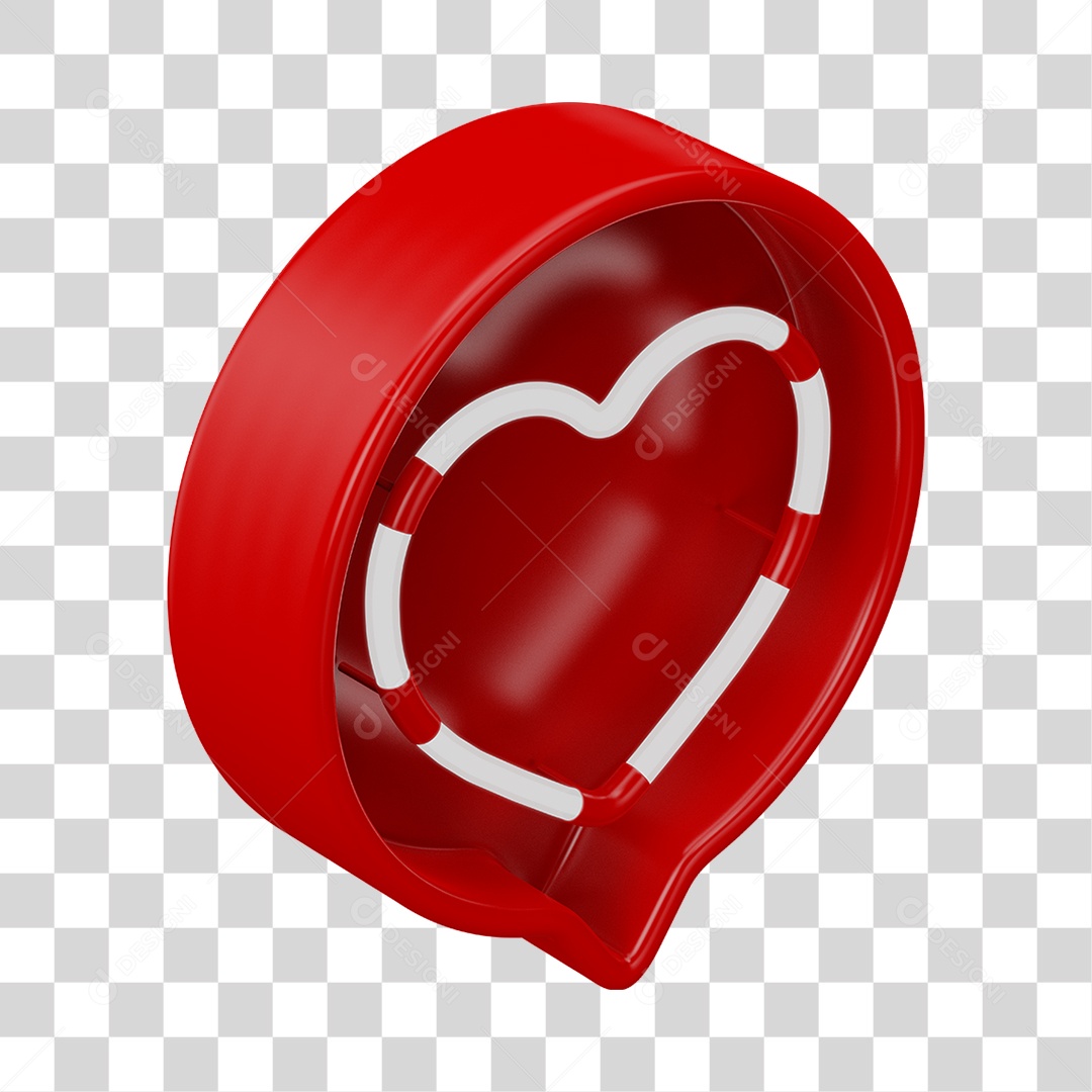 Elemento 3D Balão de Mensagem Cor Vermelha com Neon em Forma de Coração PNG Transparente