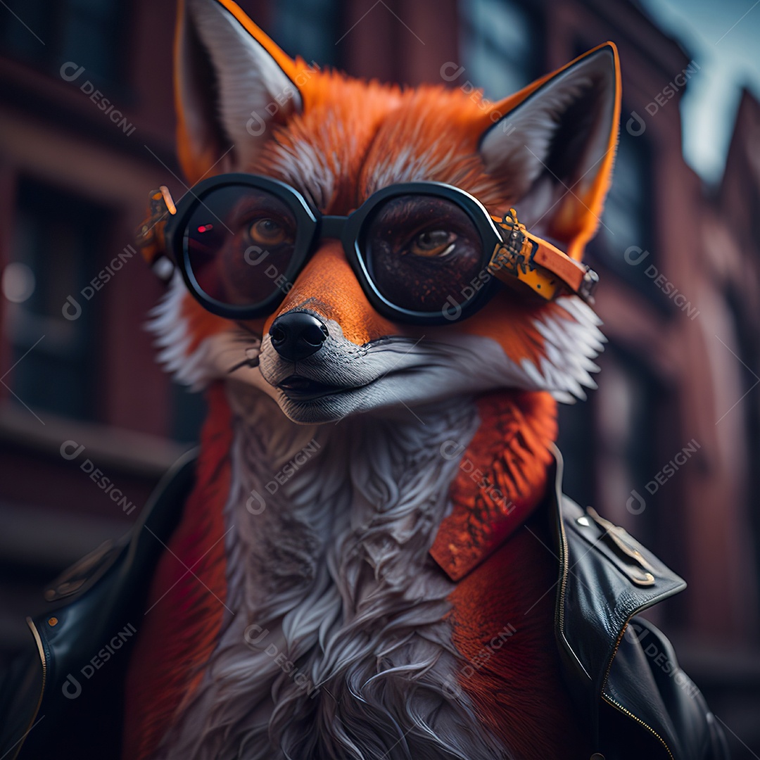 Raposa com óculos de sol pintura fosca altamente detalhada estilizada