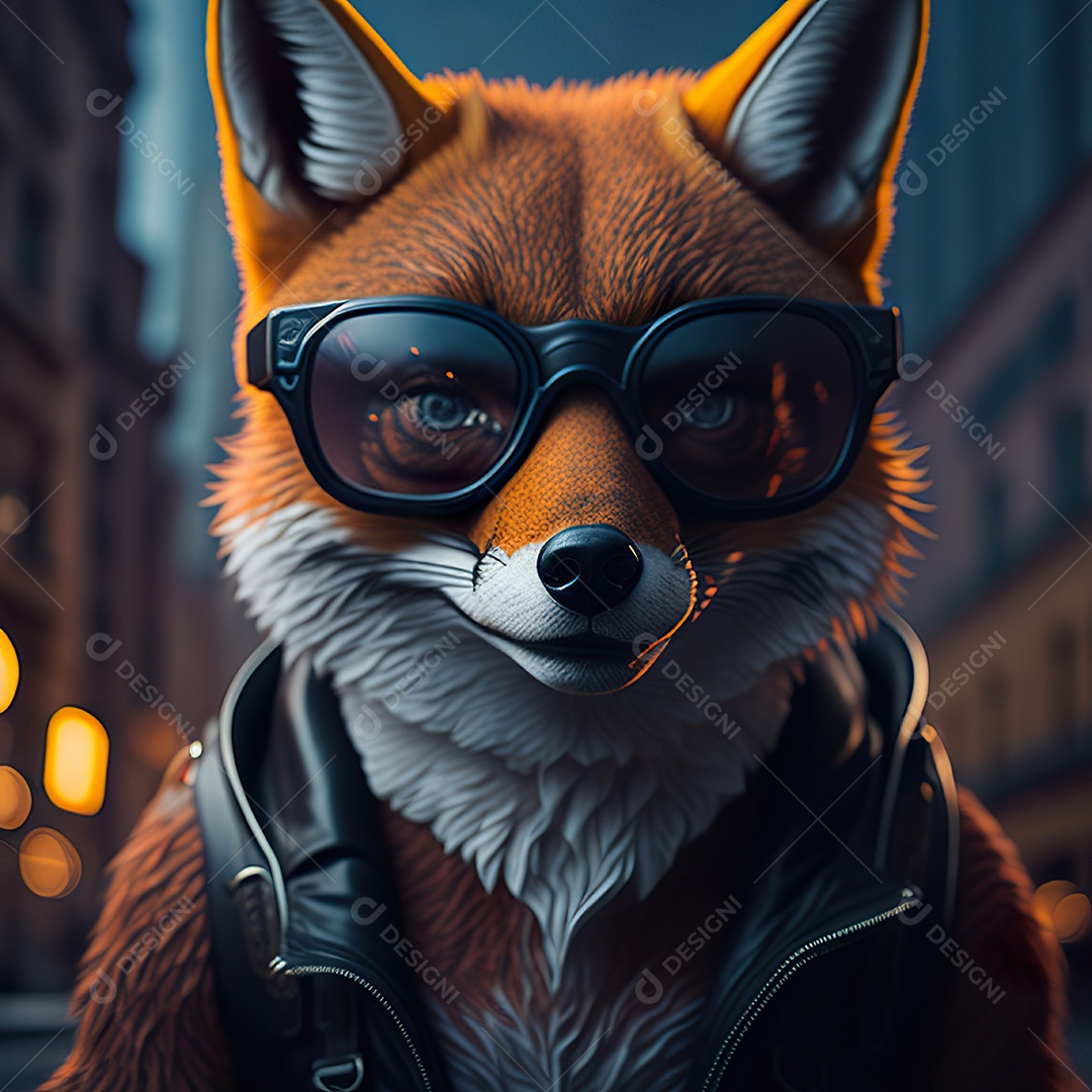 Raposa com óculos de sol pintura fosca altamente detalhada estilizada