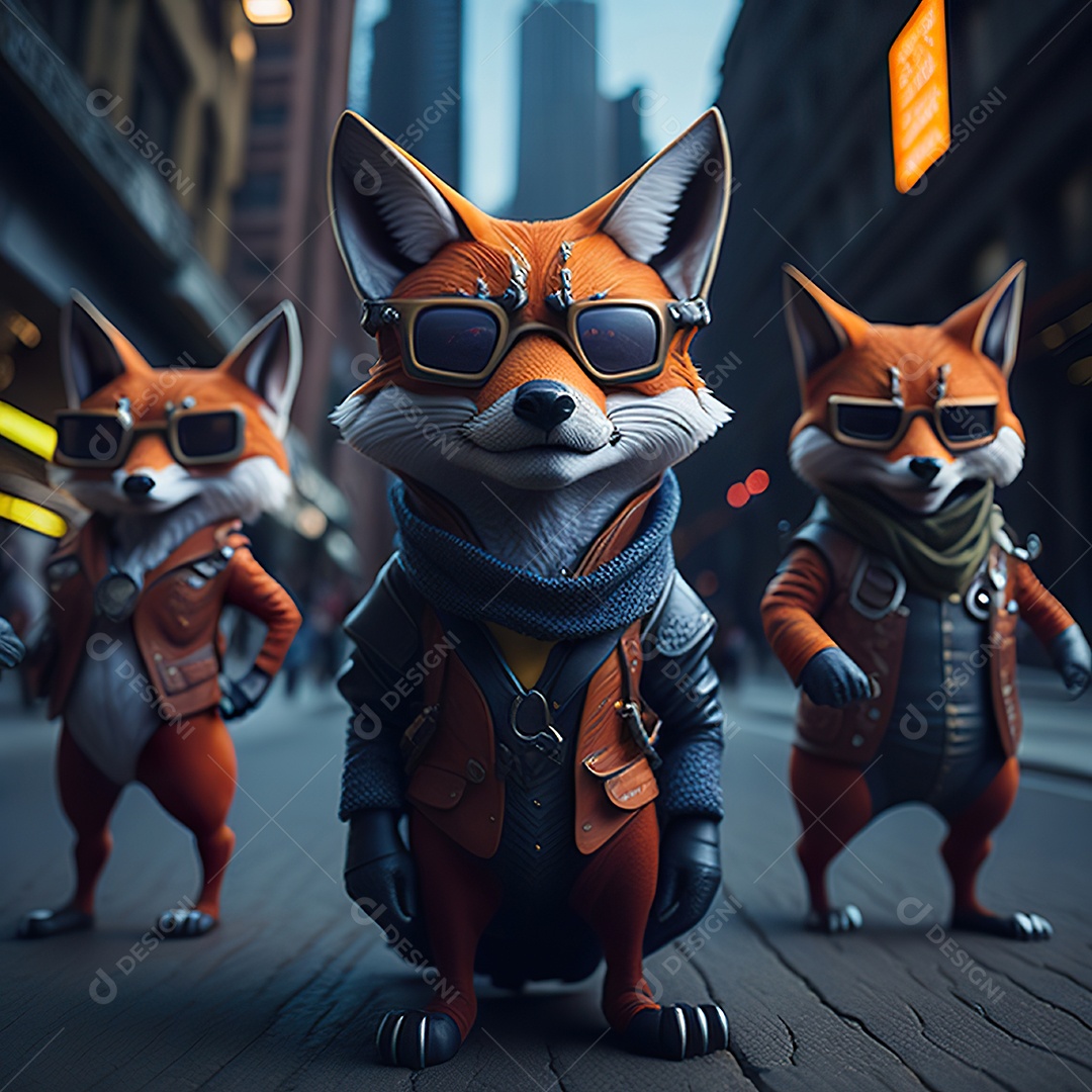 Raposa com óculos de sol pintura fosca altamente detalhada estilizada