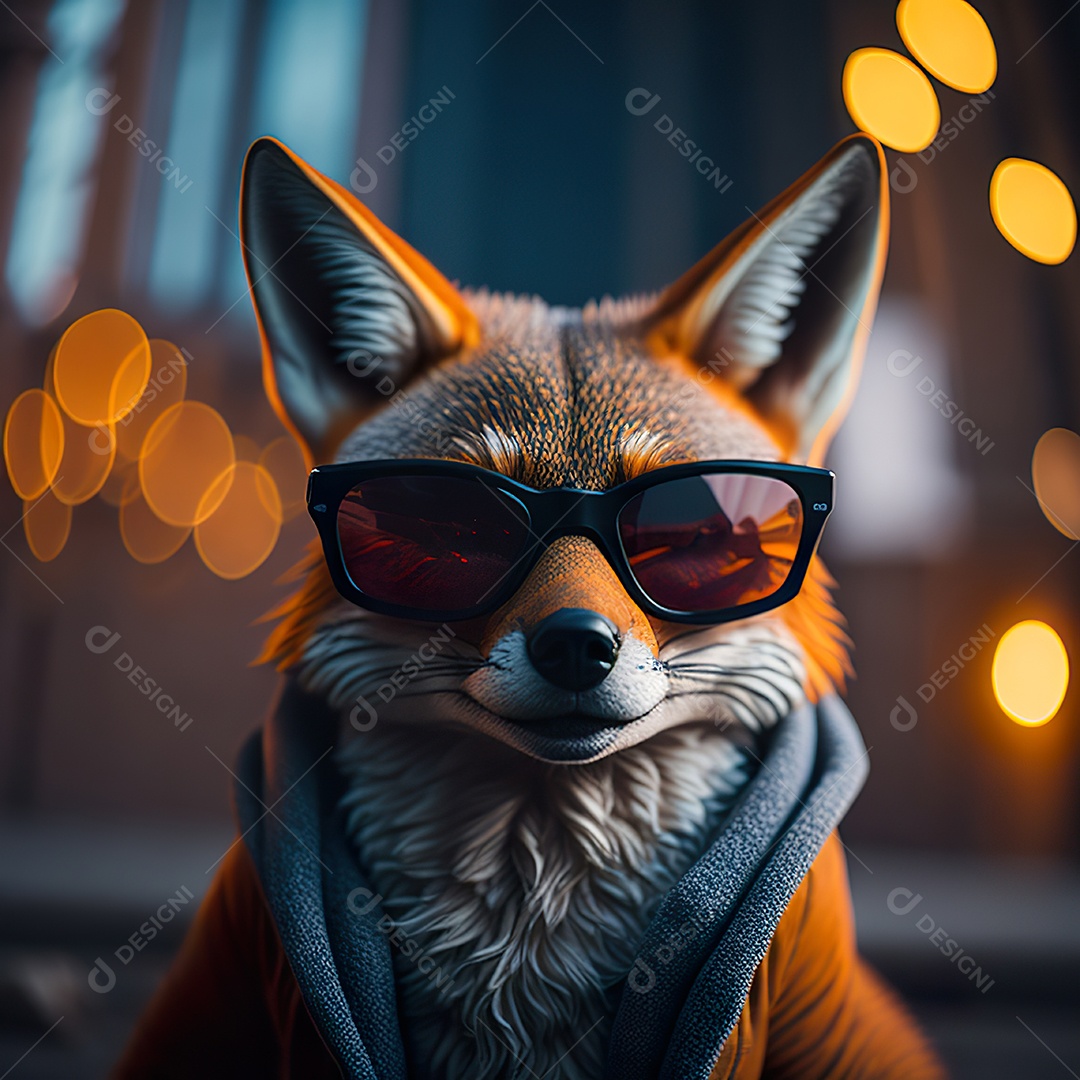 Raposa com óculos de sol pintura fosca altamente detalhada estilizada