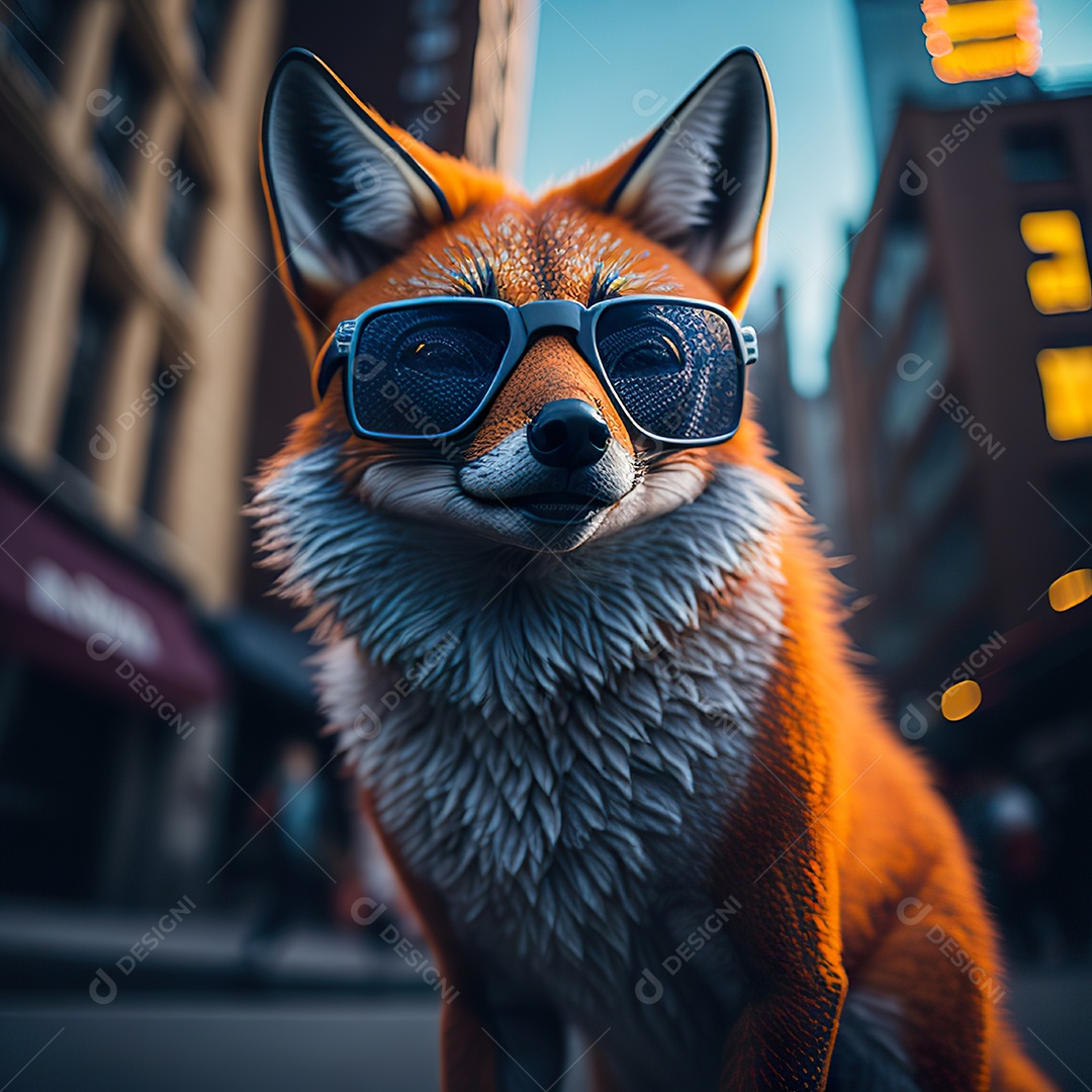 Raposa com óculos de sol pintura fosca altamente detalhada estilizada