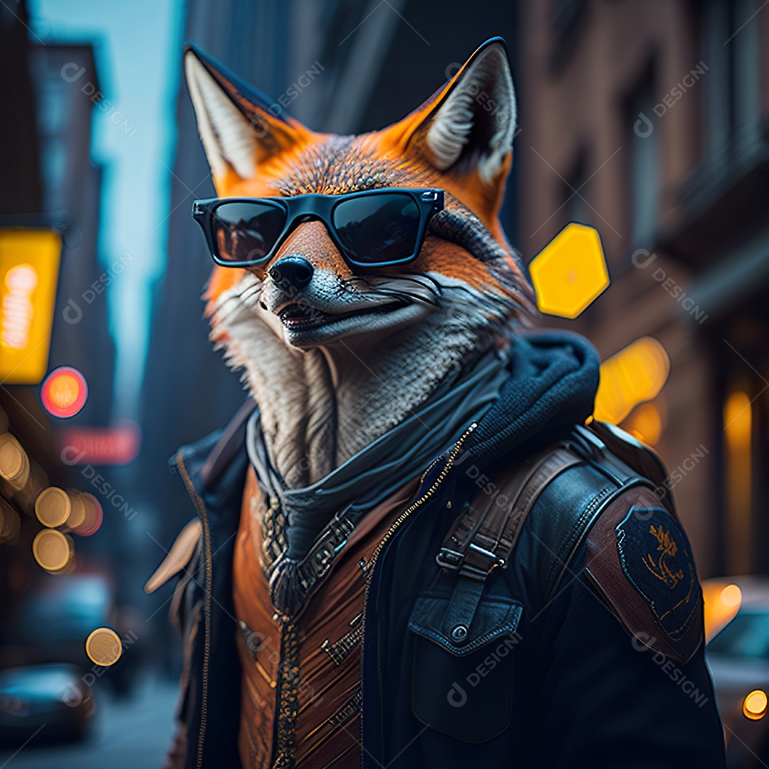 Raposa com óculos de sol pintura fosca altamente detalhada estilizada