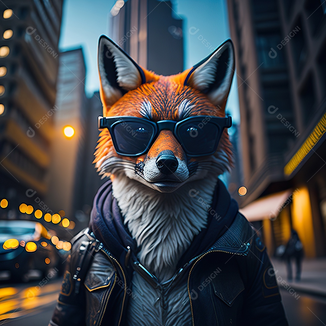 Raposa com óculos de sol pintura fosca altamente detalhada estilizada