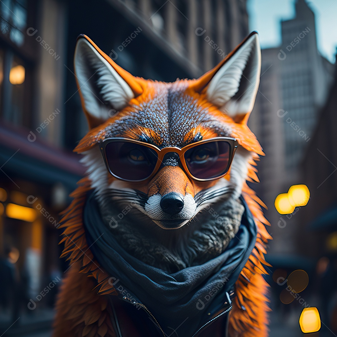 Raposa com óculos de sol pintura fosca altamente detalhada estilizada