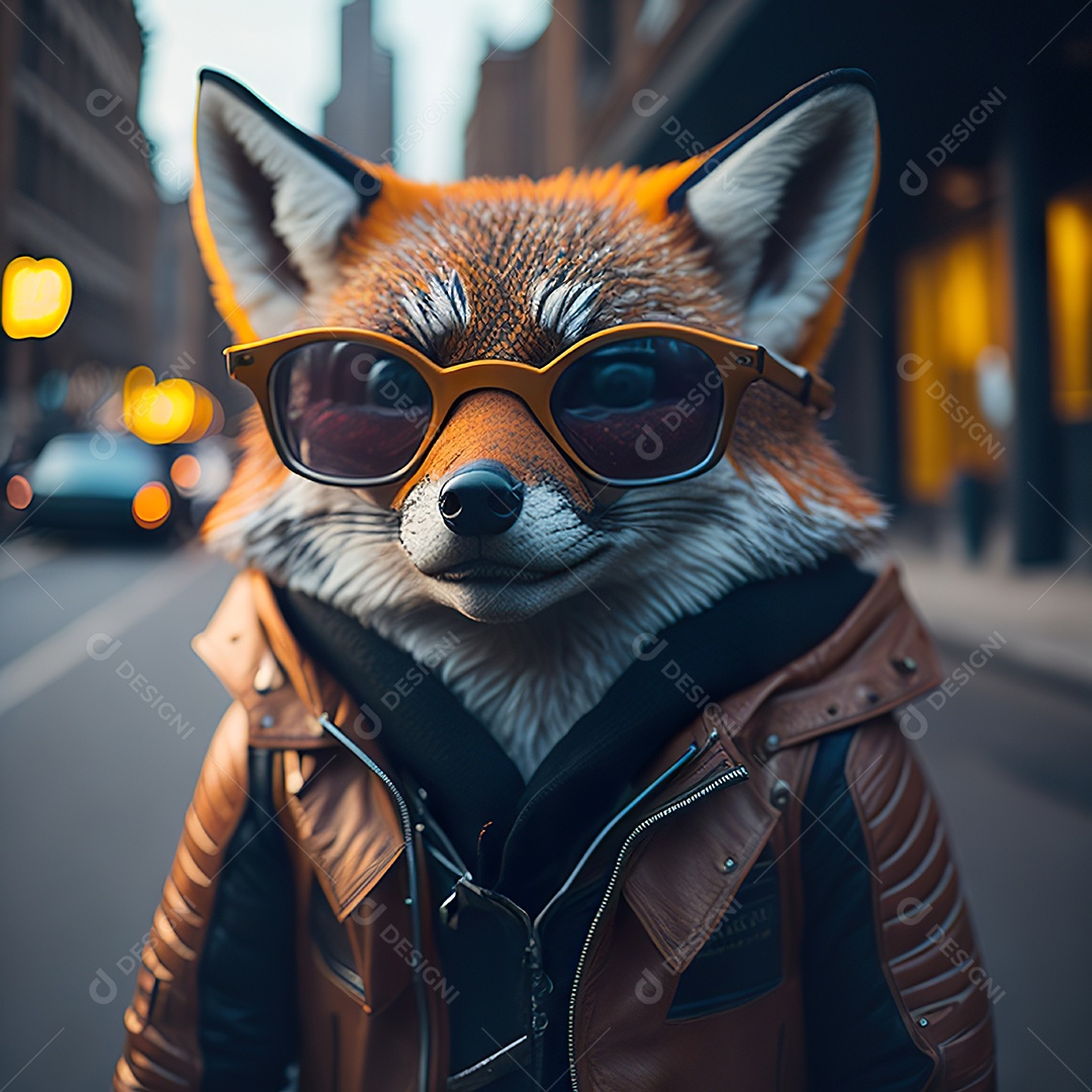 Raposa com óculos de sol pintura fosca altamente detalhada estilizada