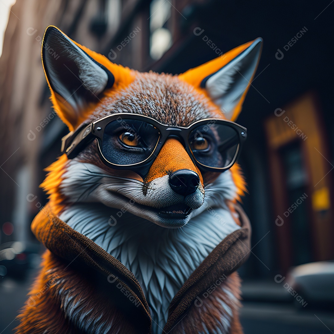 Raposa com óculos de sol pintura fosca altamente detalhada estilizada