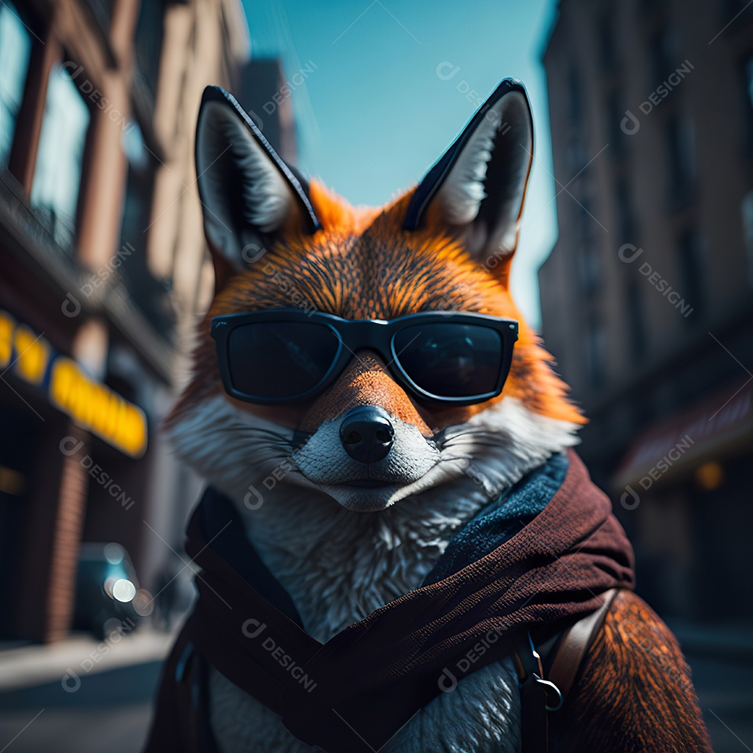 Raposa com óculos de sol pintura fosca altamente detalhada estilizada