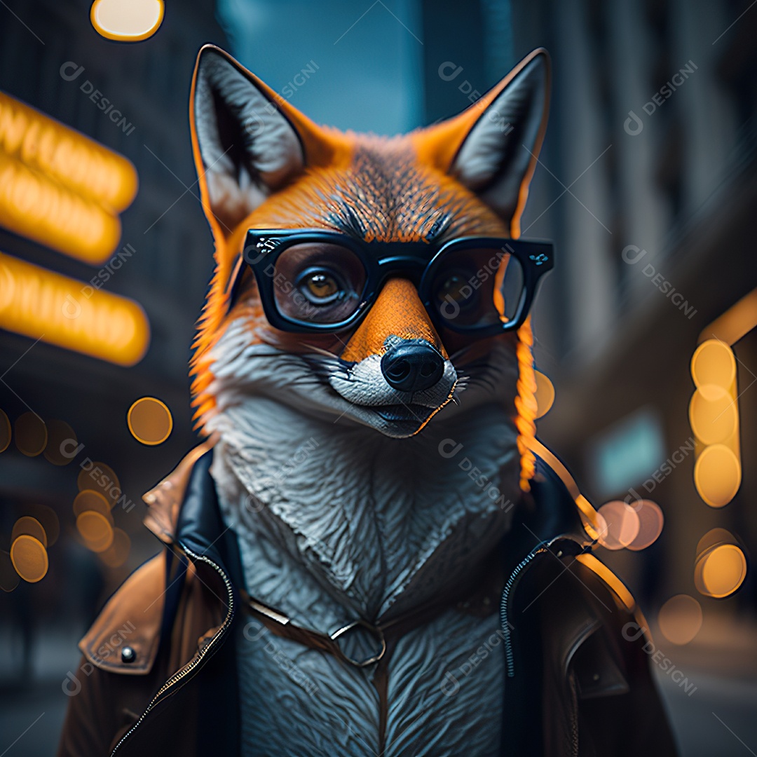 Raposa com óculos de sol pintura fosca altamente detalhada estilizada