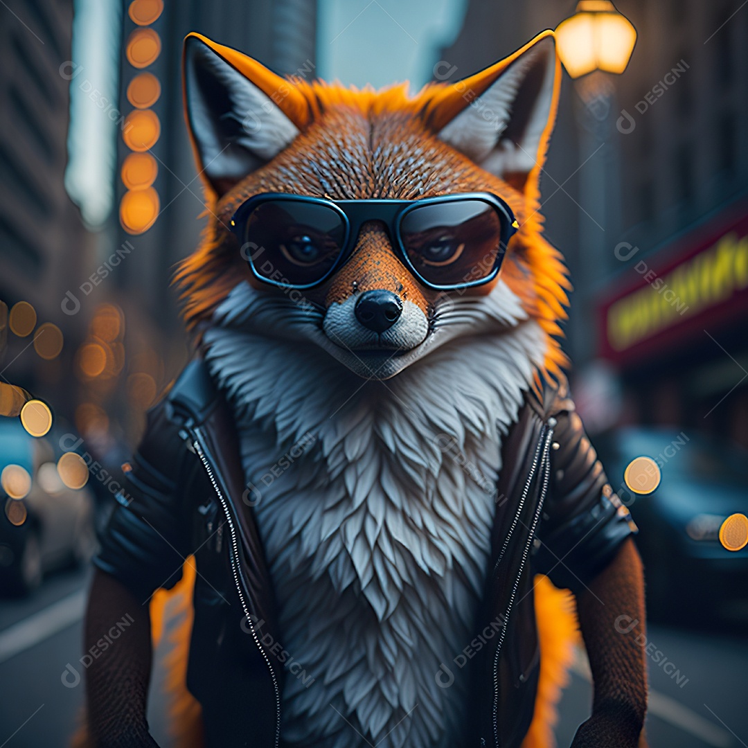 Raposa com óculos de sol pintura fosca altamente detalhada estilizada