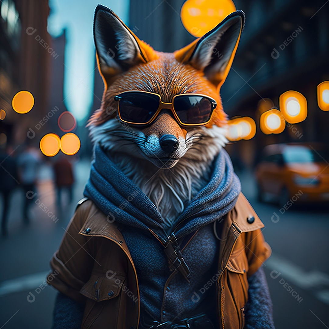 Raposa com óculos de sol pintura fosca altamente detalhada estilizada