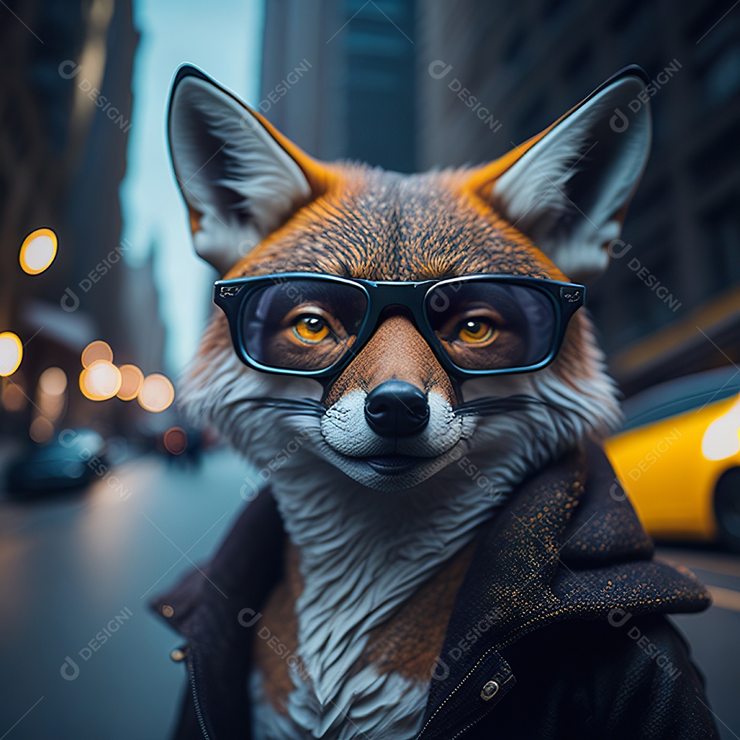 Raposa com óculos de sol pintura fosca altamente detalhada estilizada