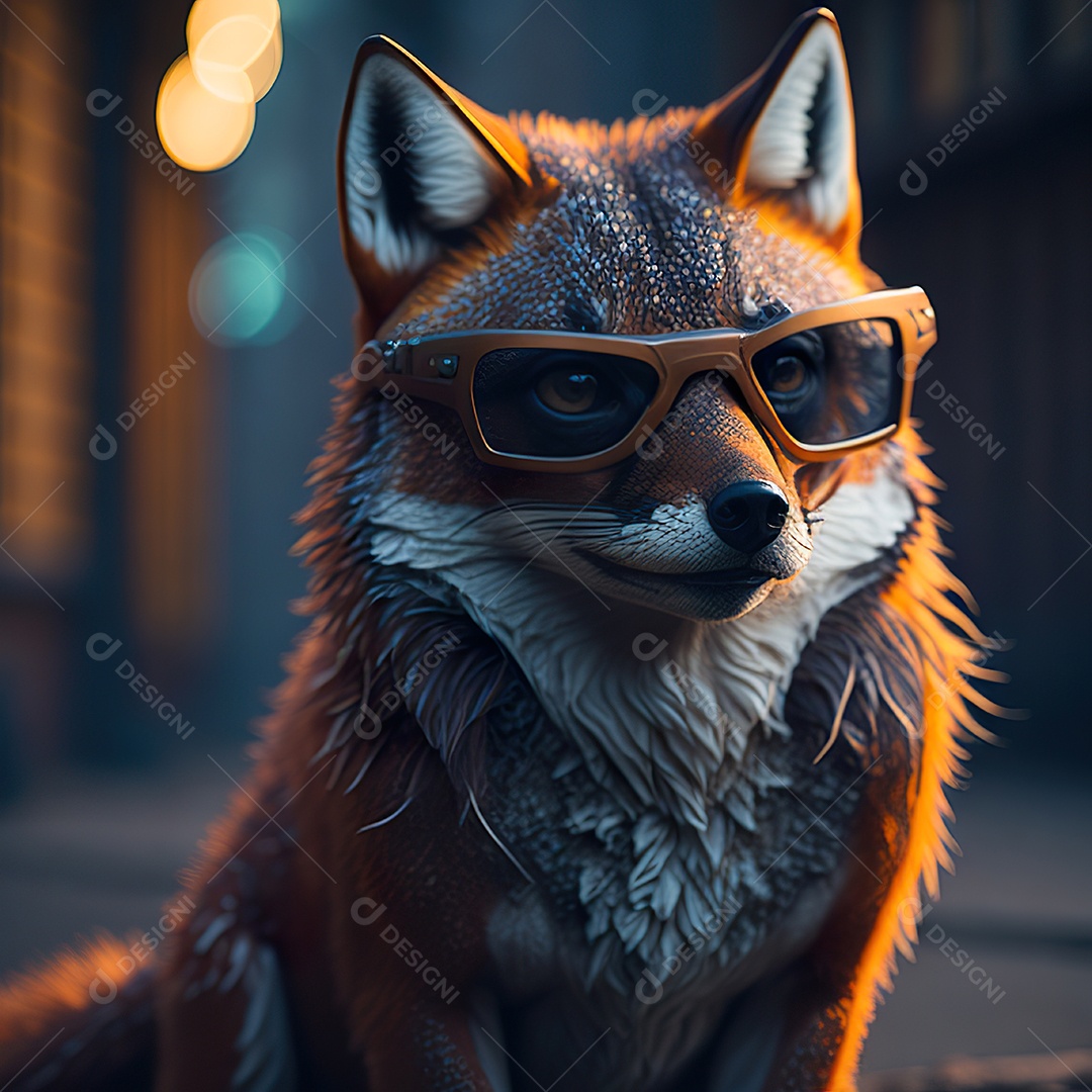 Raposa com óculos de sol pintura fosca altamente detalhada estilizada
