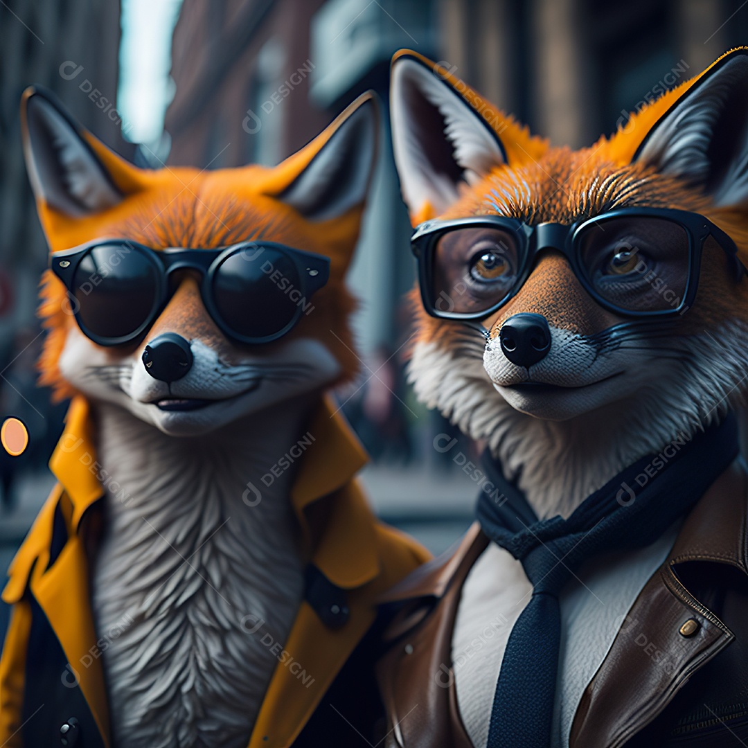 Raposa com óculos de sol pintura fosca altamente detalhada estilizada