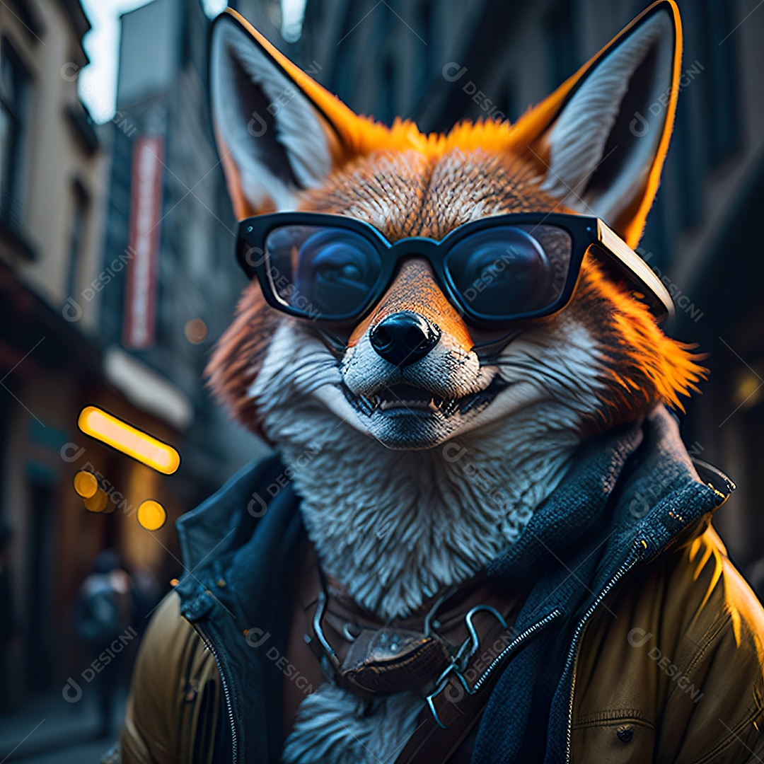 Raposa com óculos de sol pintura fosca altamente detalhada estilizada