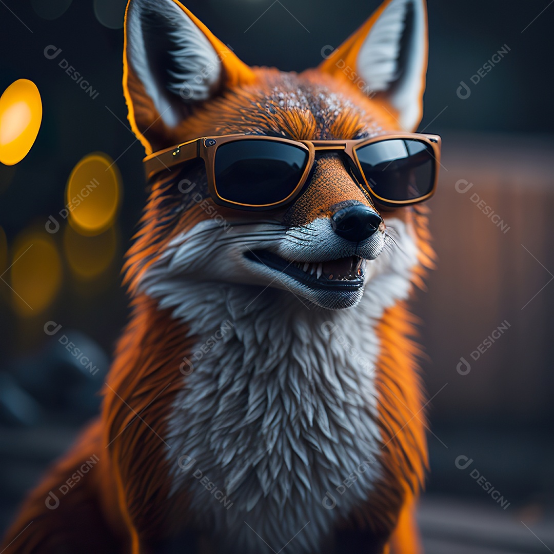 Raposa com óculos de sol pintura fosca altamente detalhada estilizada