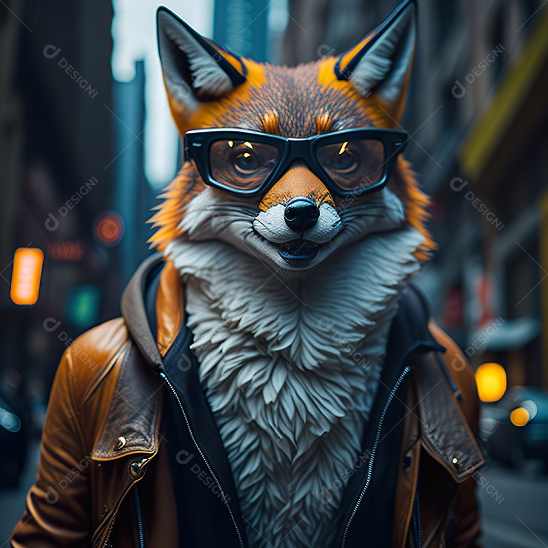 Raposa com óculos de sol pintura fosca altamente detalhada estilizada