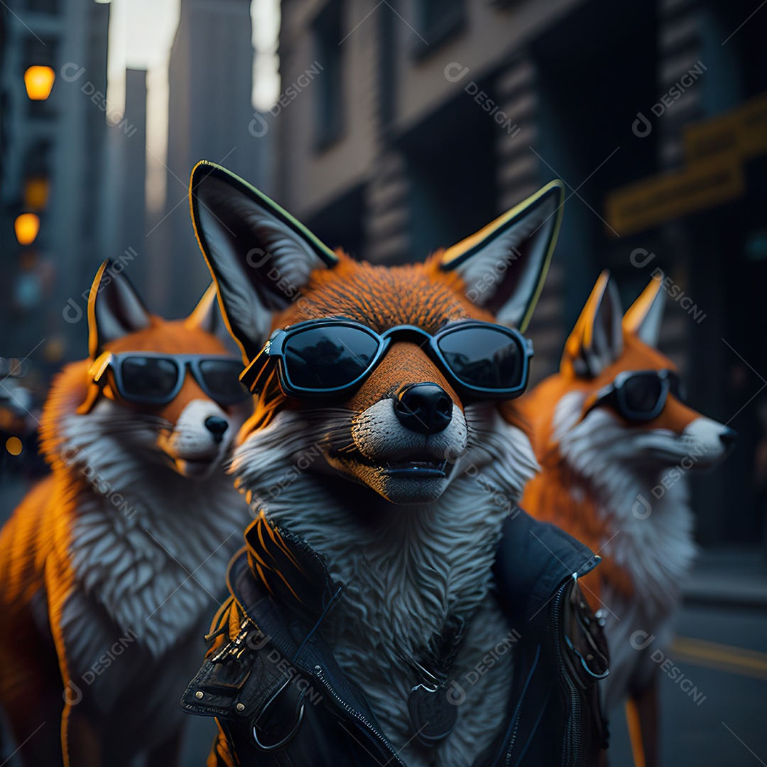 Raposa com óculos de sol pintura fosca altamente detalhada estilizada