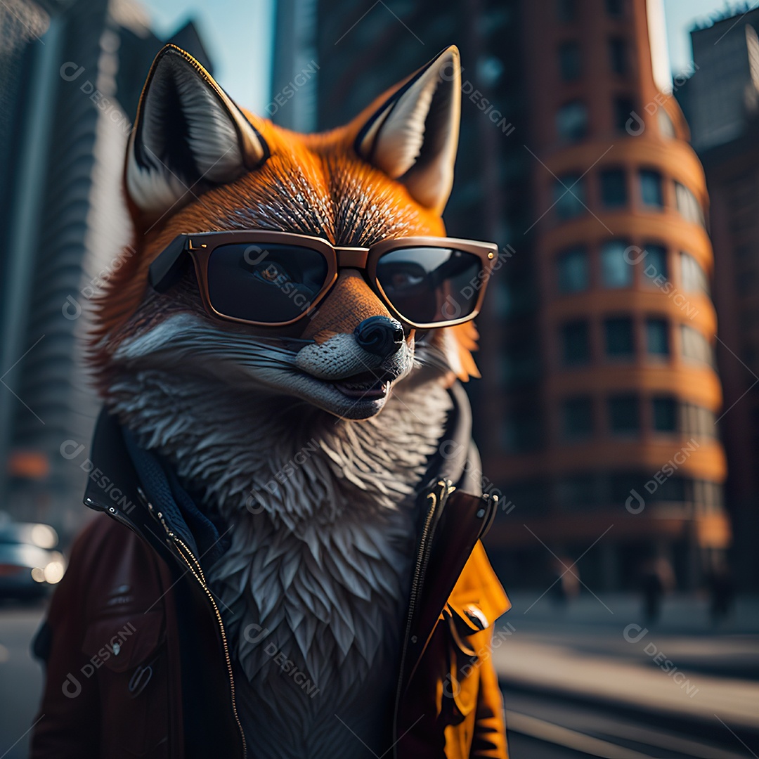 Raposa com óculos de sol pintura fosca altamente detalhada estilizada