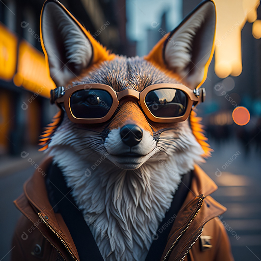Raposa com óculos de sol pintura fosca altamente detalhada estilizada