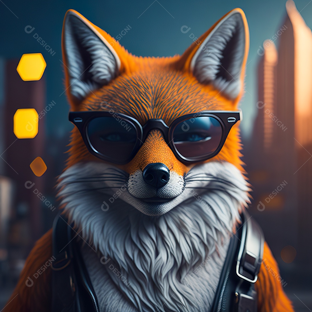 Raposa com óculos de sol pintura fosca altamente detalhada estilizada