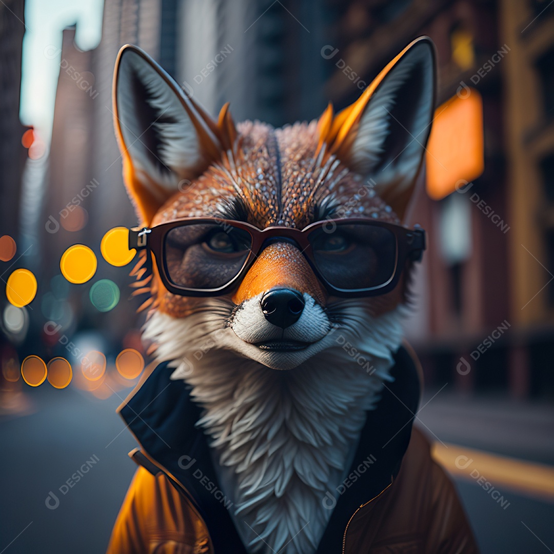 Raposa com óculos de sol pintura fosca altamente detalhada estilizada