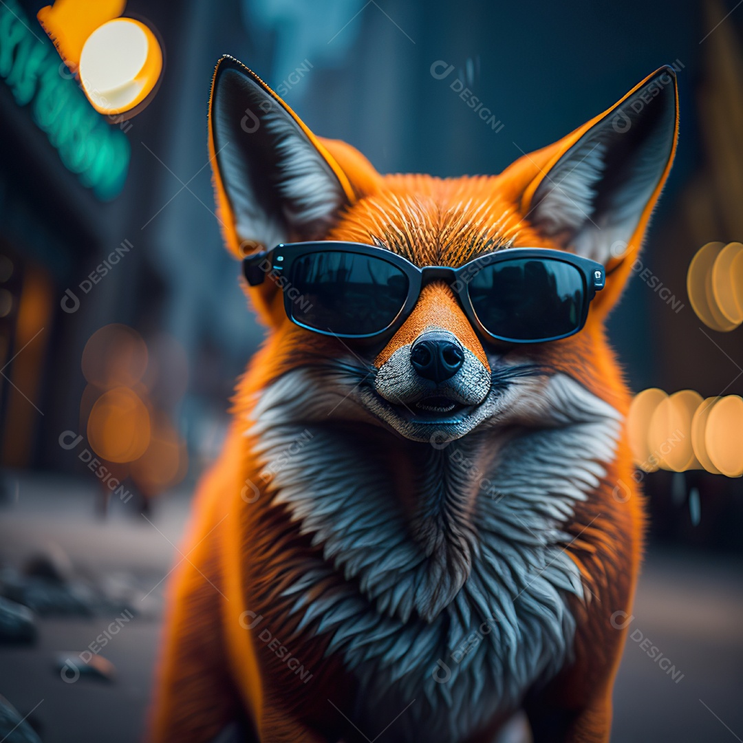 Raposa com óculos de sol pintura fosca altamente detalhada estilizada