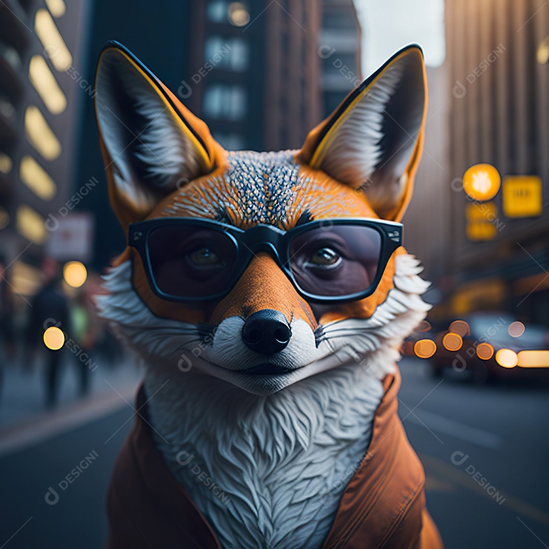 Raposa com óculos de sol pintura fosca altamente detalhada estilizada