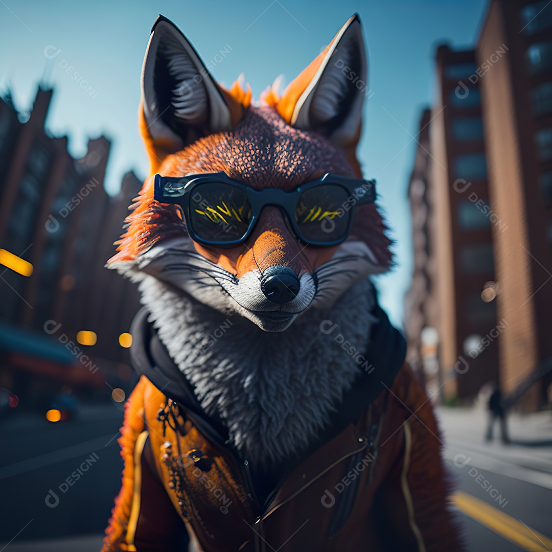 Raposa com óculos de sol pintura fosca altamente detalhada estilizada