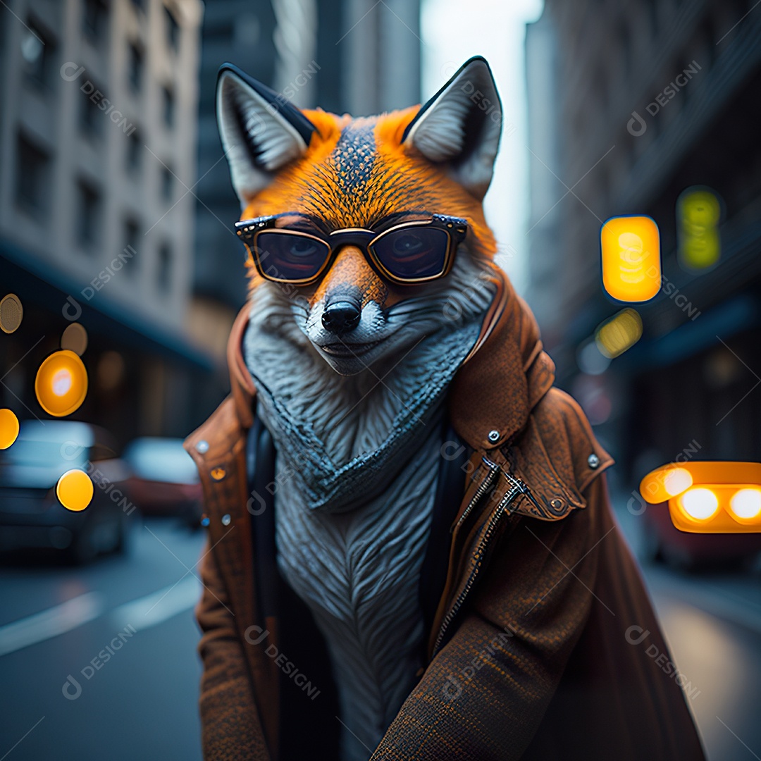 Raposa com óculos de sol pintura fosca altamente detalhada estilizada