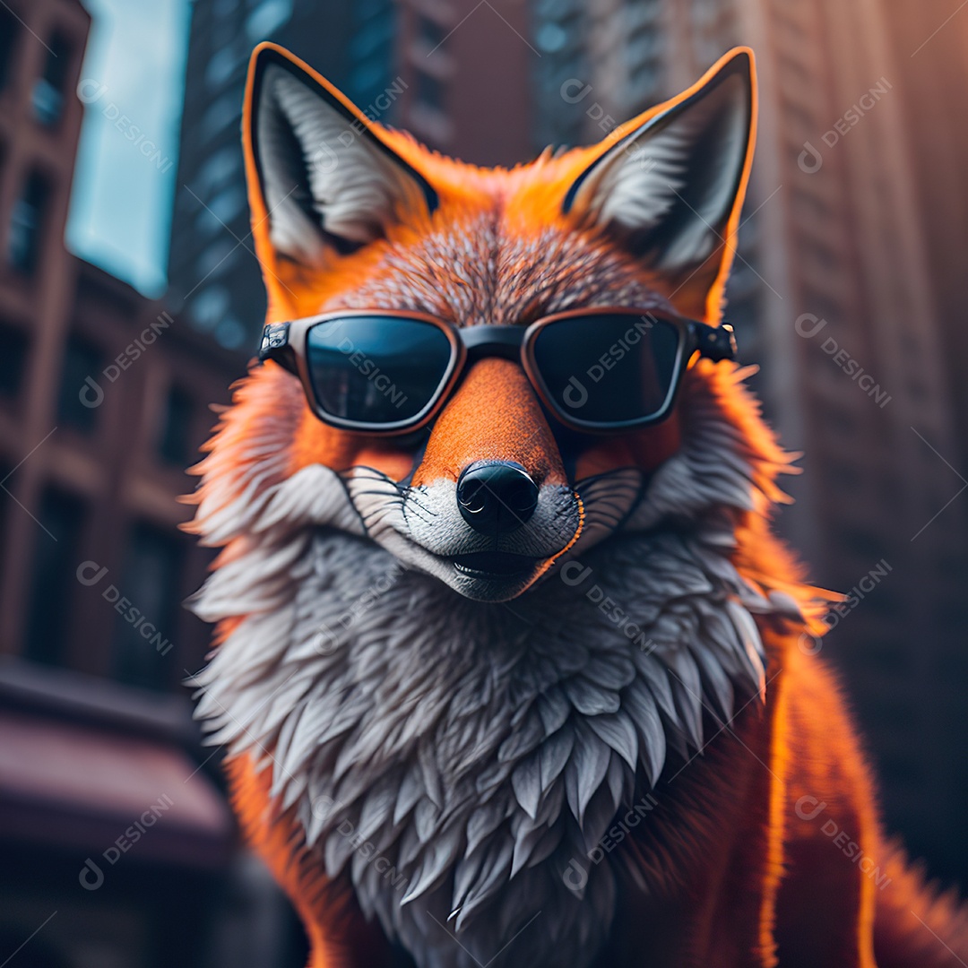 Raposa com óculos de sol pintura fosca altamente detalhada estilizada