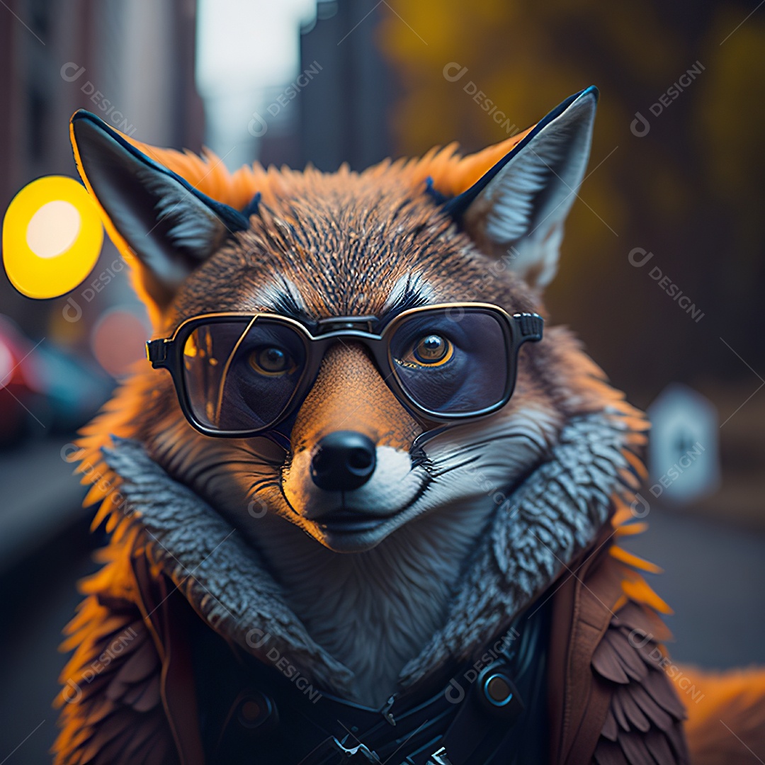 Raposa com óculos de sol pintura fosca altamente detalhada estilizada