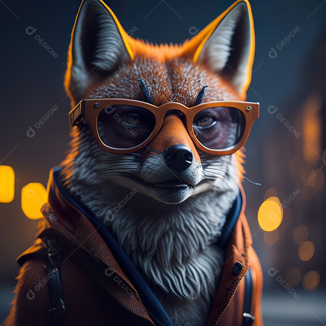 Raposa com óculos de sol pintura fosca altamente detalhada estilizada