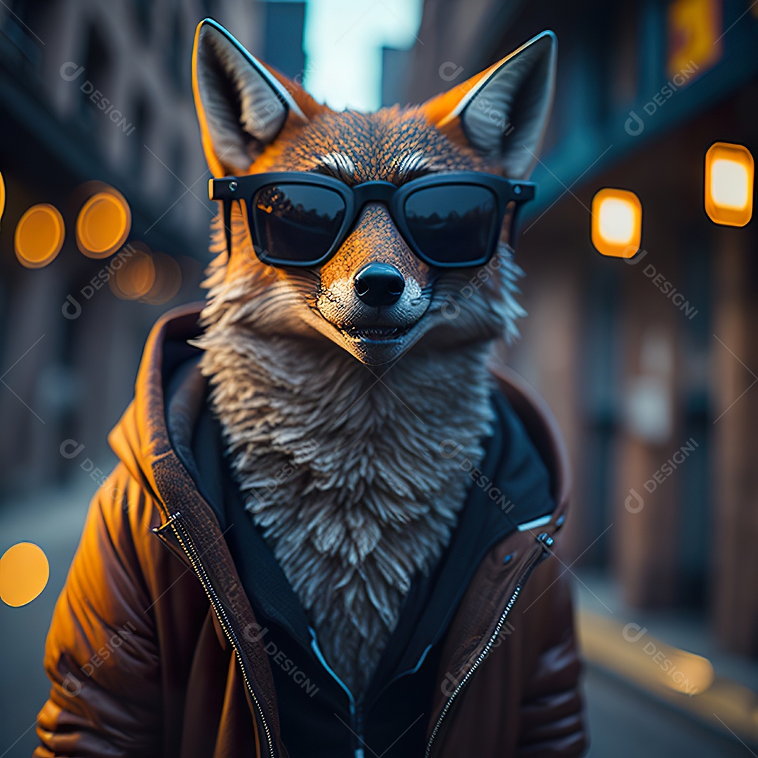 Raposa com óculos de sol pintura fosca altamente detalhada estilizada