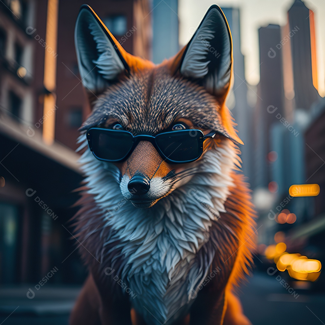 Raposa com óculos de sol pintura fosca altamente detalhada estilizada