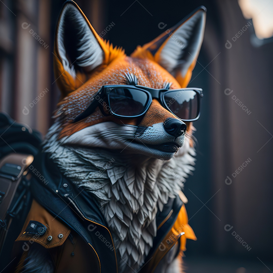 Raposa com óculos de sol pintura fosca altamente detalhada estilizada