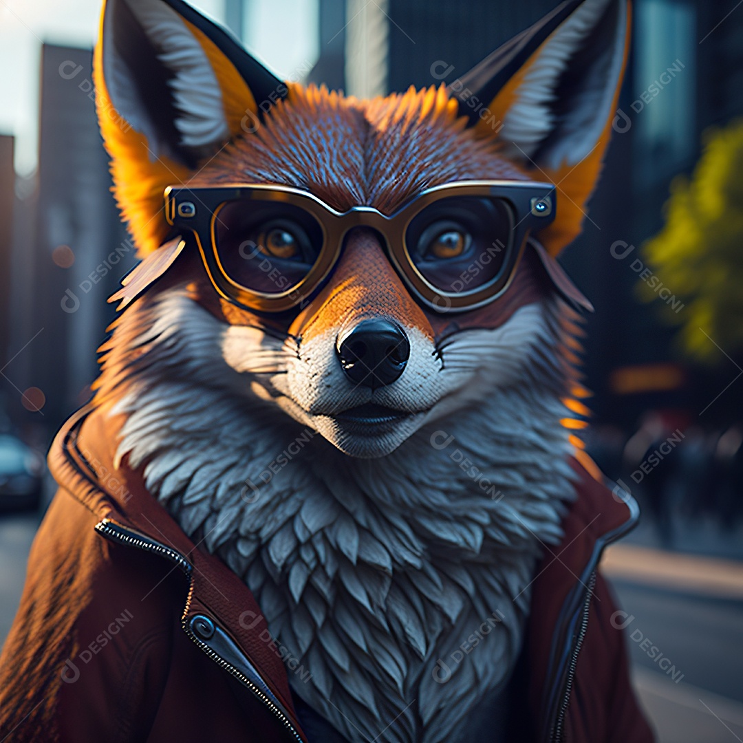Raposa com óculos de sol pintura fosca altamente detalhada estilizada