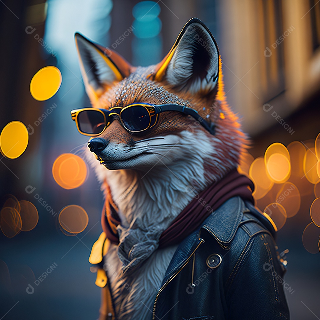 Raposa com óculos de sol pintura fosca altamente detalhada estilizada
