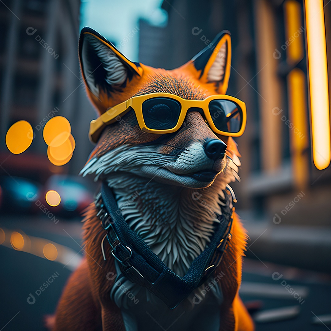 Raposa com óculos de sol pintura fosca altamente detalhada estilizada