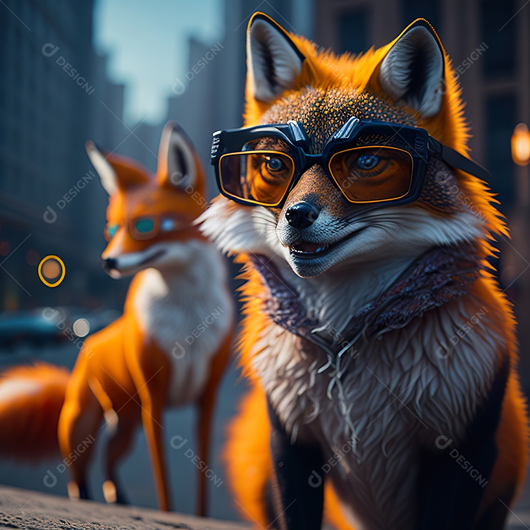 Raposa com óculos de sol pintura fosca altamente detalhada estilizada