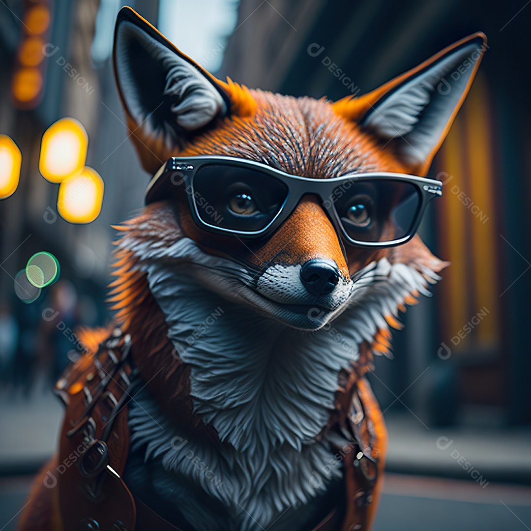 Raposa com óculos de sol pintura fosca altamente detalhada estilizada