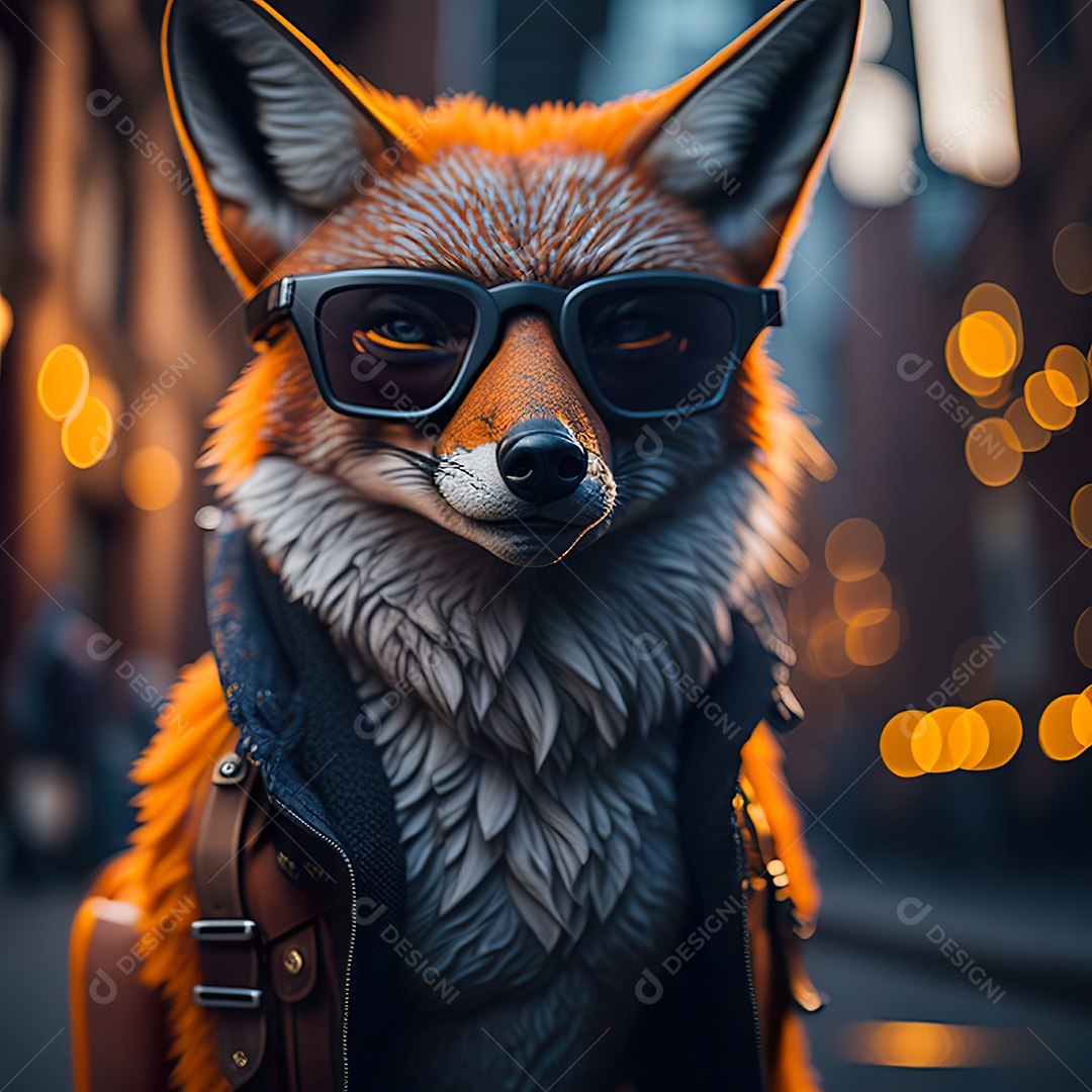 Raposa com óculos de sol pintura fosca altamente detalhada estilizada