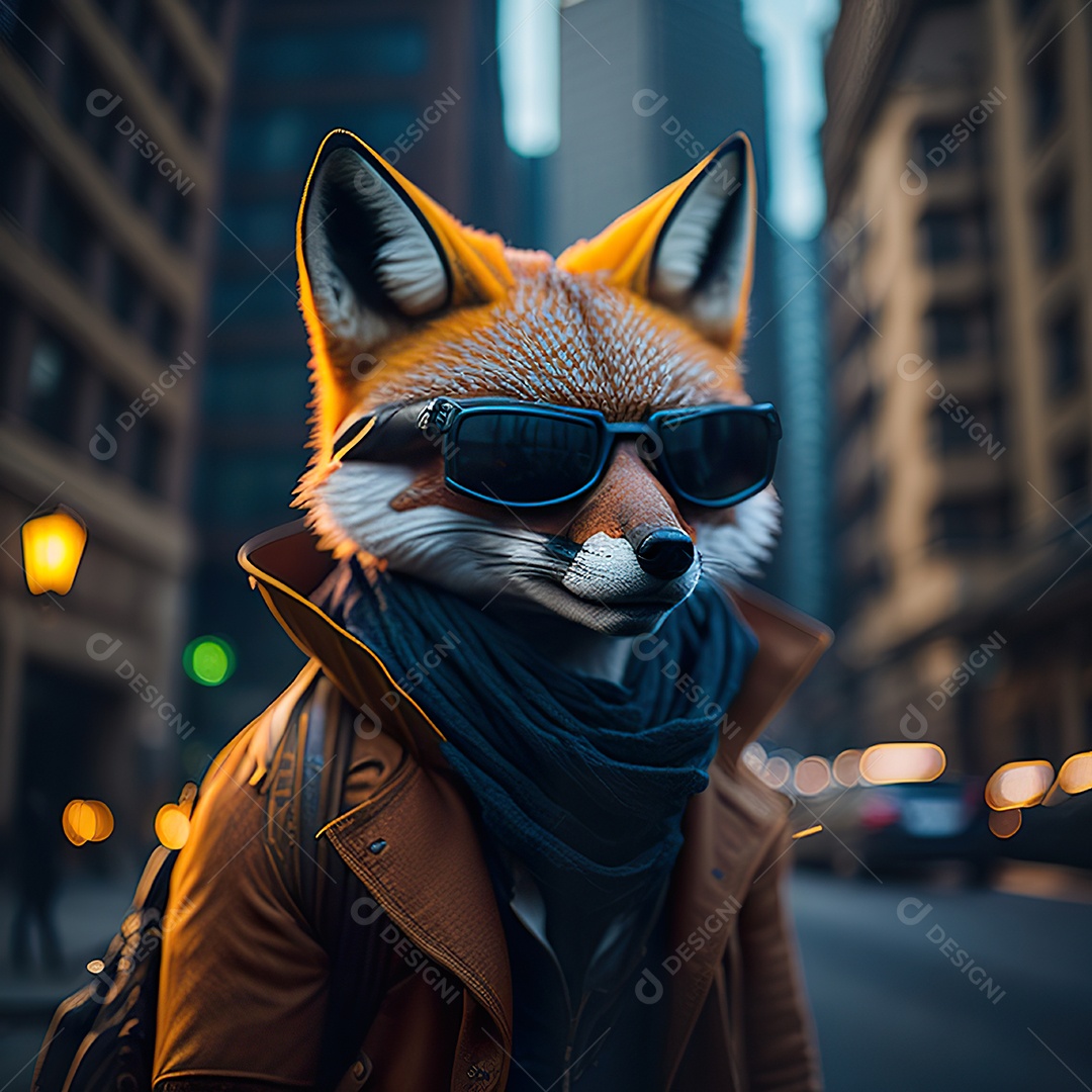 Raposa com óculos de sol pintura fosca altamente detalhada estilizada