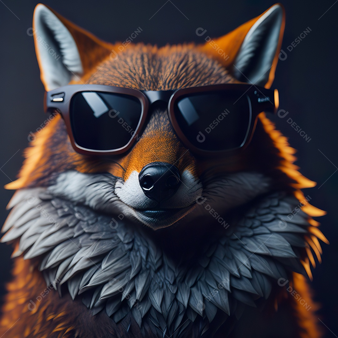 Raposa com óculos de sol pintura fosca altamente detalhada estilizada