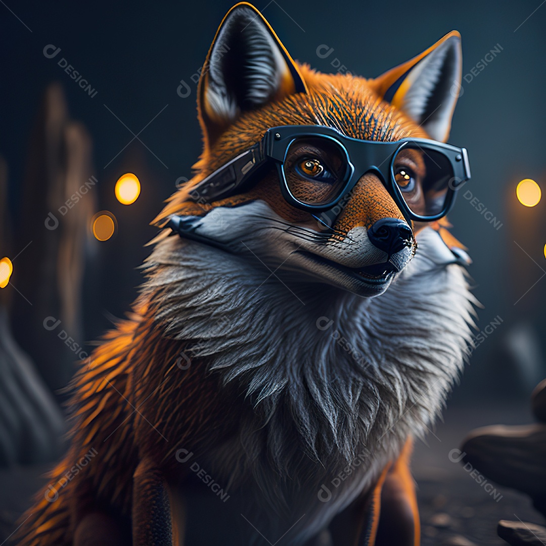 Raposa com óculos de sol pintura fosca altamente detalhada estilizada