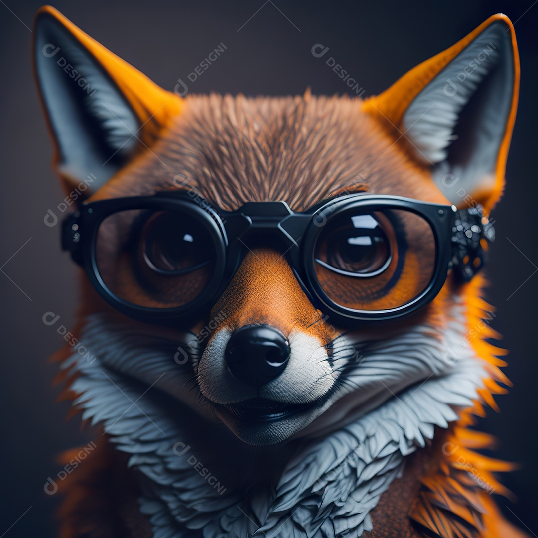 Raposa com óculos de sol pintura fosca altamente detalhada estilizada