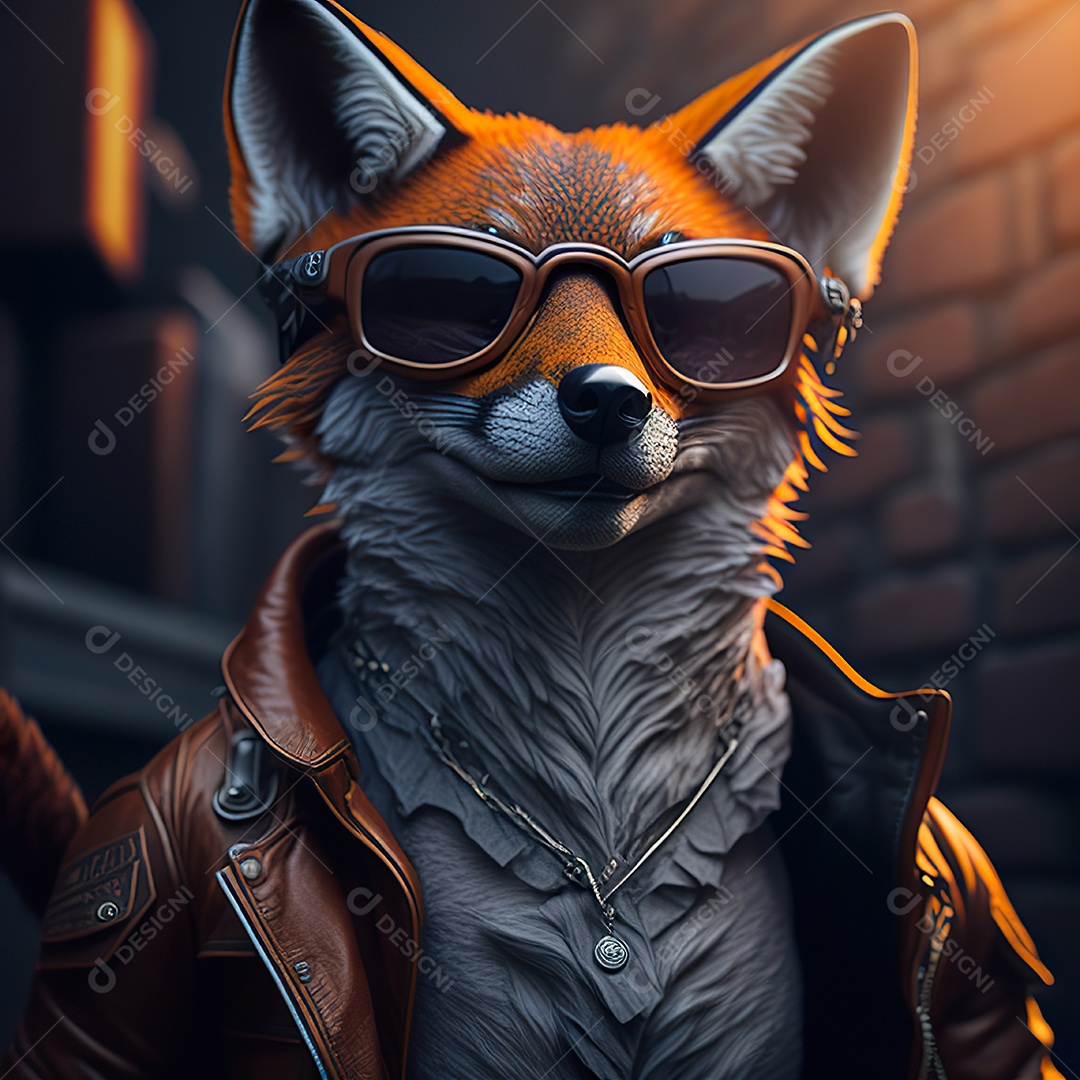 Raposa com óculos de sol pintura fosca altamente detalhada estilizada