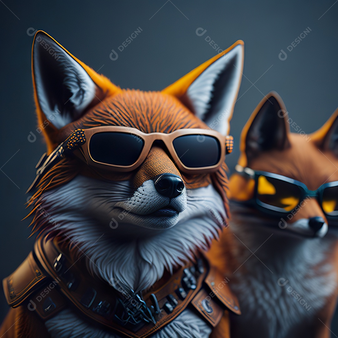 Raposa com óculos de sol pintura fosca altamente detalhada estilizada