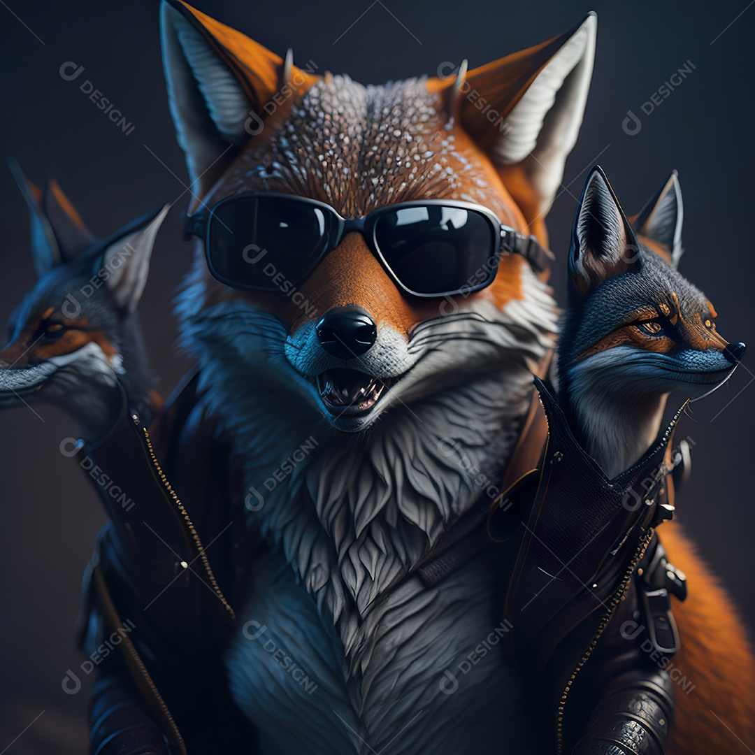 Raposa com óculos de sol pintura fosca altamente detalhada estilizada