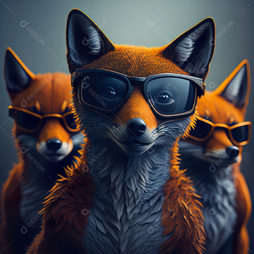 Raposa com óculos de sol pintura fosca altamente detalhada estilizada